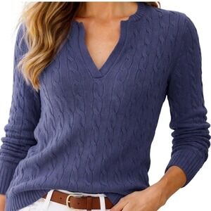 Lauren Ralph Lauren Vintage 00's 100% Cotton Navy Blue Preppy Cable Knit Sweater